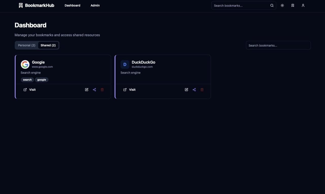 BookmarkHub Dashboard dark mode